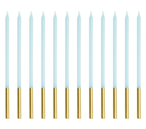 [DE26497] Velas alargadas azul-oro 14cm, 12ud PartyDeco