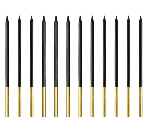 [DE26499] Velas alargadas negras-oro 14cm, 12ud PartyDeco
