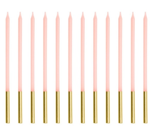 [DE26496] Velas alargadas rosa-oro 14cm, 12ud PartyDeco