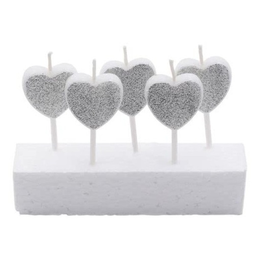 [SWK1584] Velas corazones plateados 5ud Pastkolor