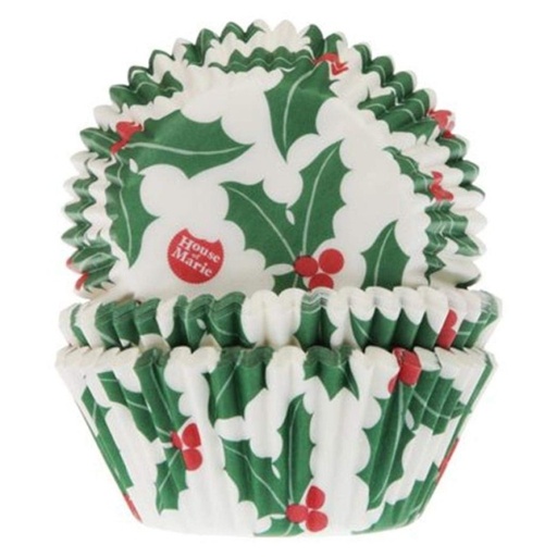 [HM5546] Cápsulas cupcakes navidad hoja de acebo 50ud House Of Marie