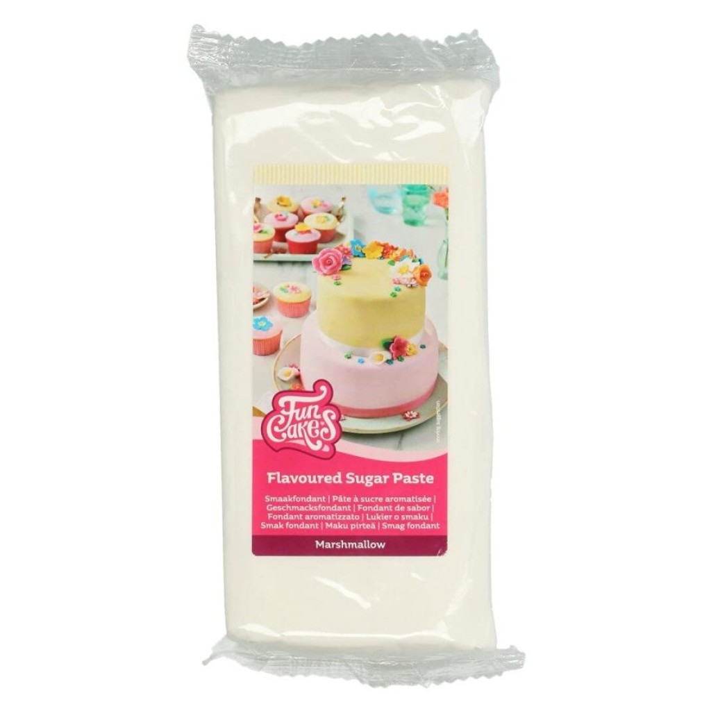 Fondant blanco sabor marshmallow 1kg. Funcakes