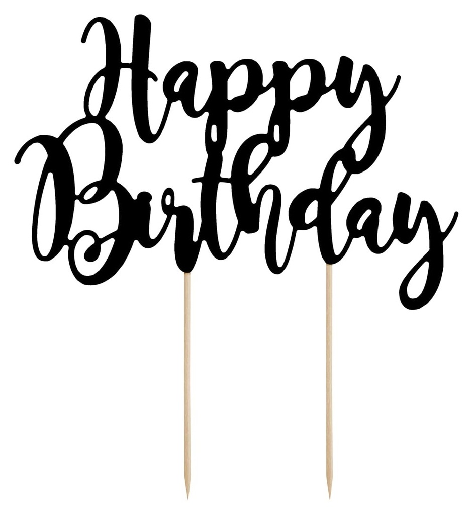 Topper Para Tarta Happy Birthday Negro Partydeco