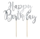 Topper para tarta happy birthday plateado Partydeco