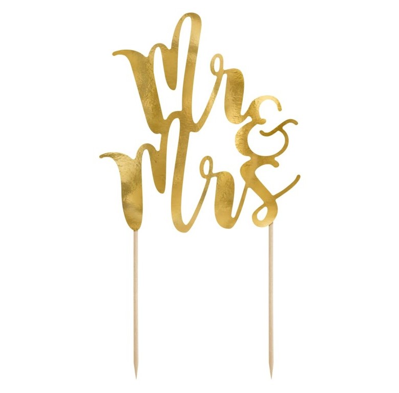 Topper para tarta mr & mrs dorado Partydeco