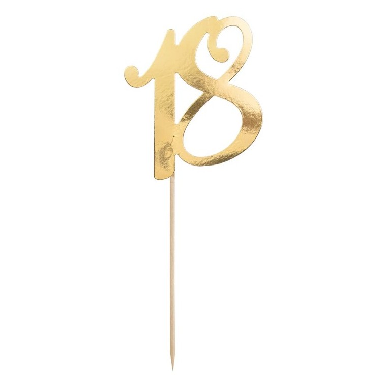 Topper para tarta número 18 dorado Partydeco