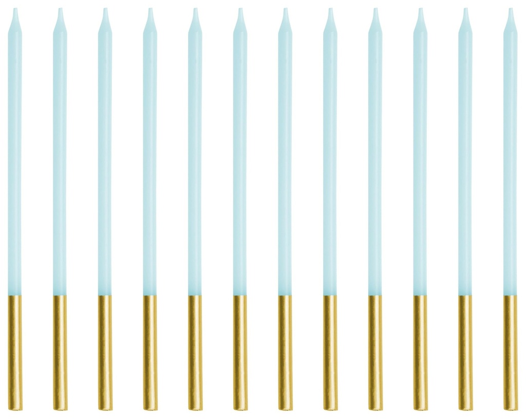 Velas Alargadas Azul-Oro 14cm, 12ud PartyDeco