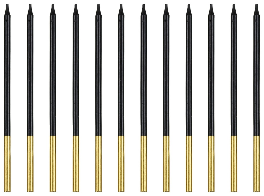 Velas Alargadas Negras-Oro 14cm, 12ud PartyDeco