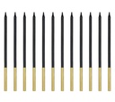 Velas alargadas negras-oro 14cm, 12ud PartyDeco
