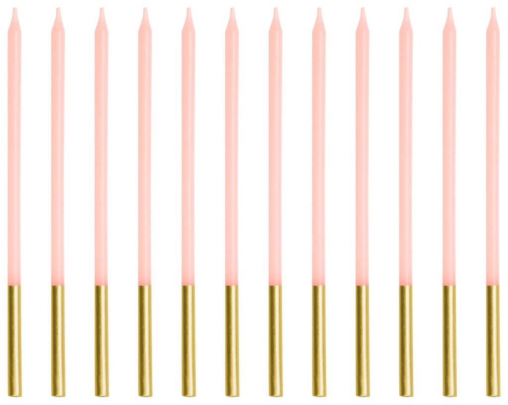 Velas Alargadas Rosa-Oro 14cm, 12ud PartyDeco