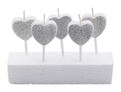 Velas Corazones Plateados 5ud Pastkolor