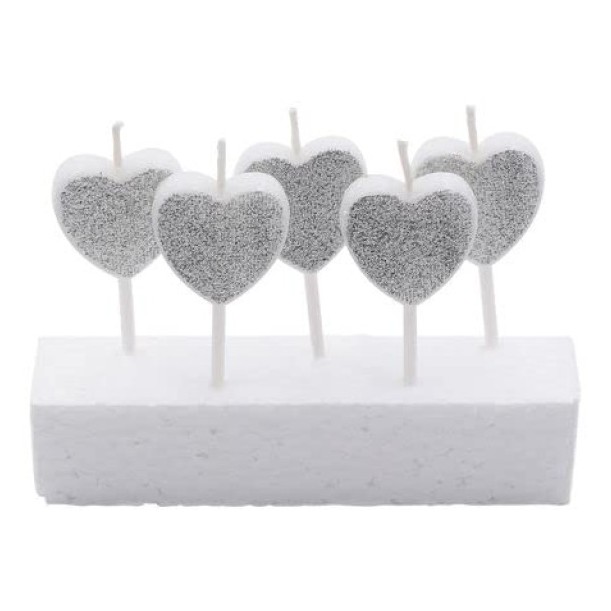 Velas corazones plateados 5ud Pastkolor