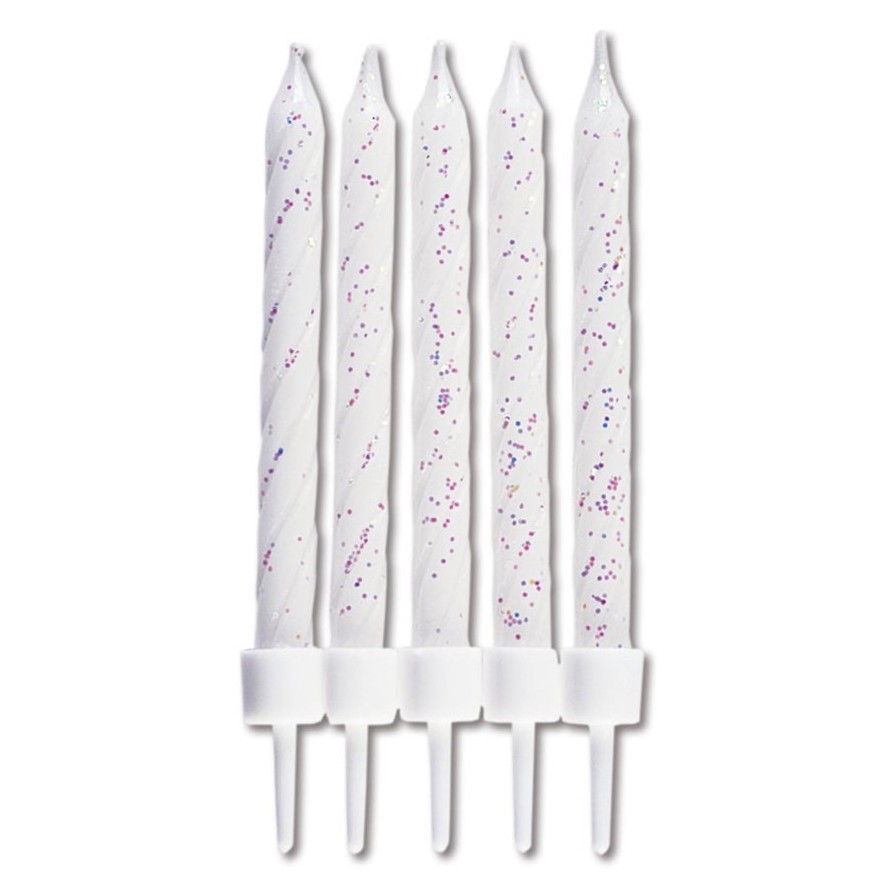 Velas para tartas blancas con purpurina 10ud Städter