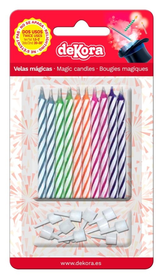 Velas para tartas mágicas, no se apagan 10ud Dekora