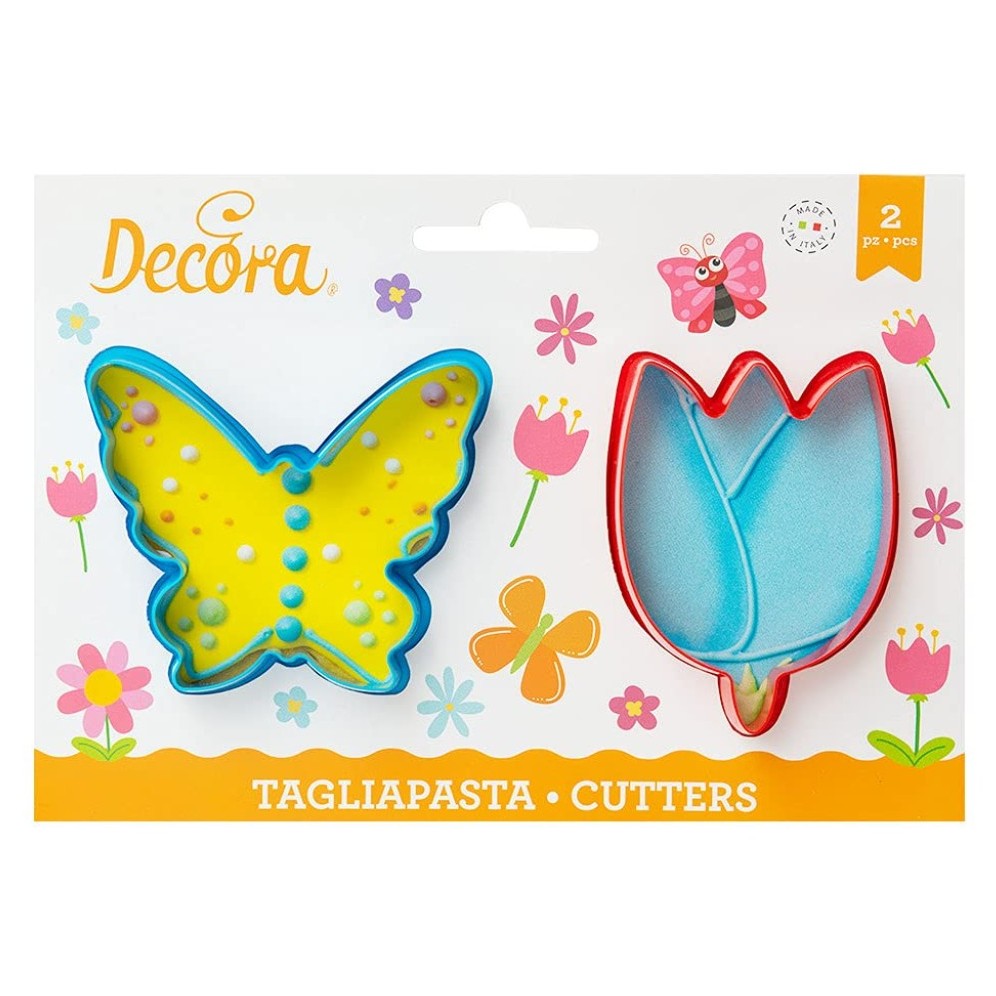 Kit 2 cortadores mariposa y tulipán Decora