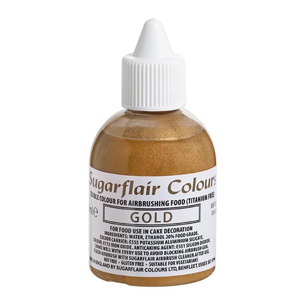 Colorante color oro aerógrafo 60ml (sin E171). Sugarflair