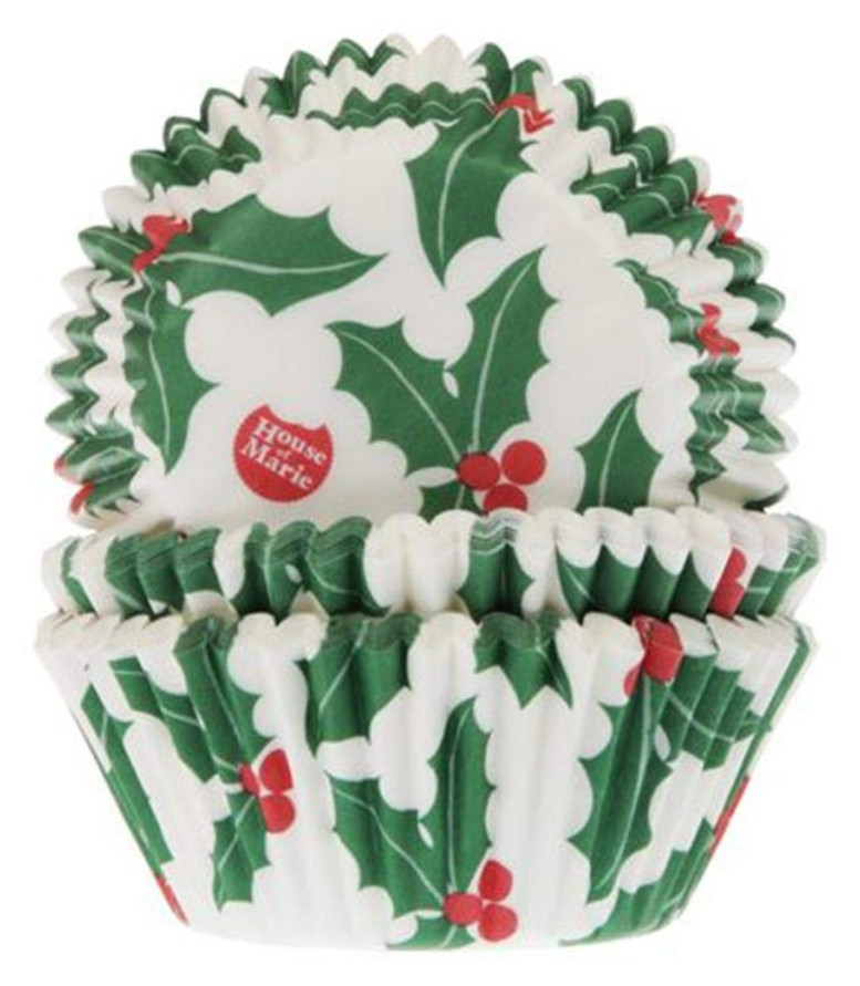 Cápsulas cupcakes navidad hoja de acebo 50ud House Of Marie