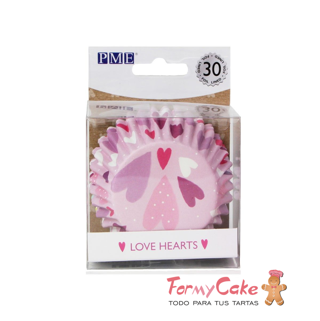 Cápsulas aluminio corazones rosa 30ud PME