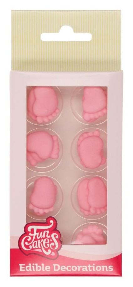 Set decoraciones de azúcar pies bebe rosas, 16ud. FUNCAKES