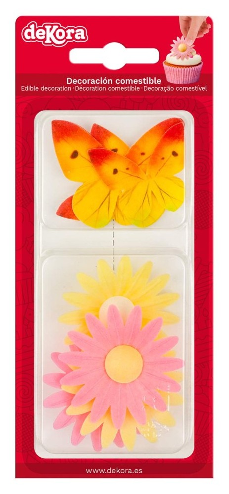 Margaritas y mariposas de oblea 8ud DEKORA