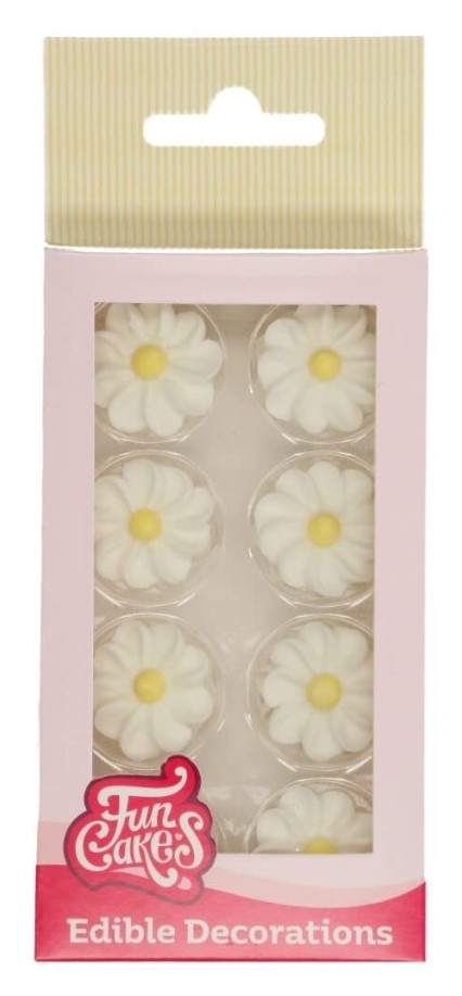 Set decoraciones de azúcar margaritas blancas, 16ud. FUNCAKES