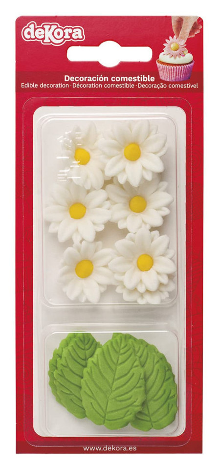 Flores blancas y hojas de azucar DEKORA