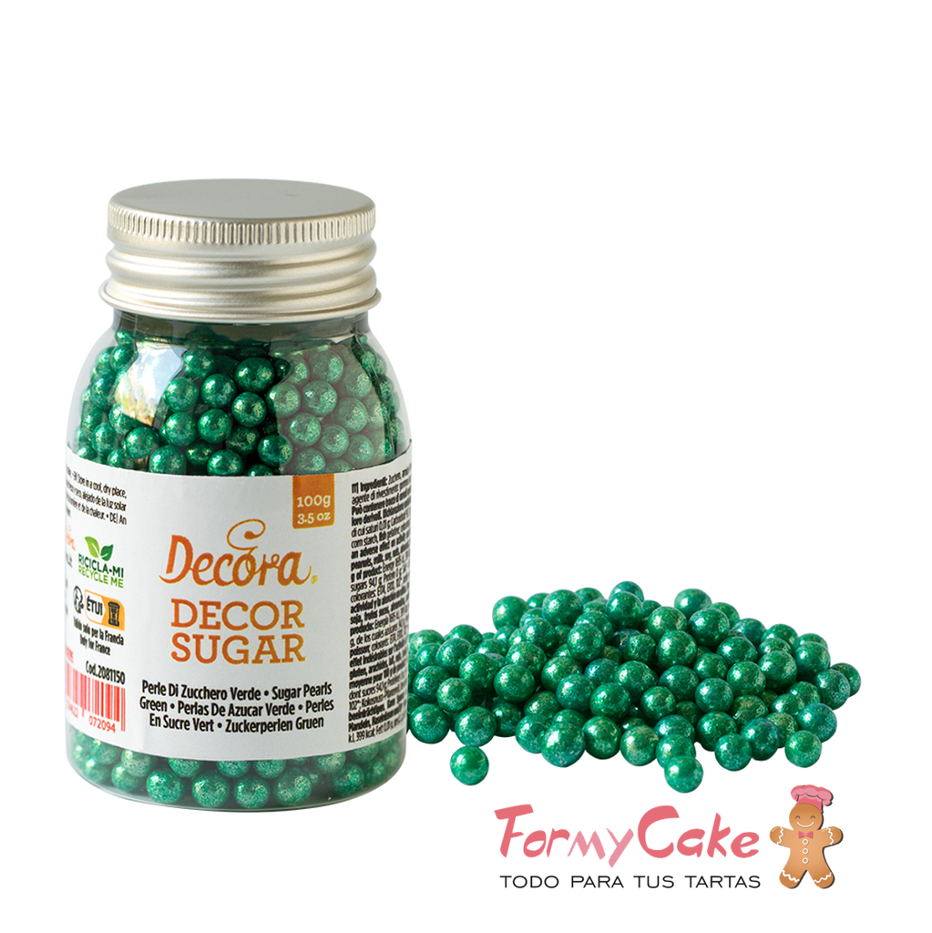 Perlas de azucar verde metalizado 100gr DECORA