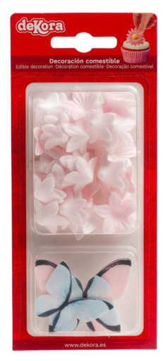 Flores campanilla rosas y mariposas de oblea DEKORA