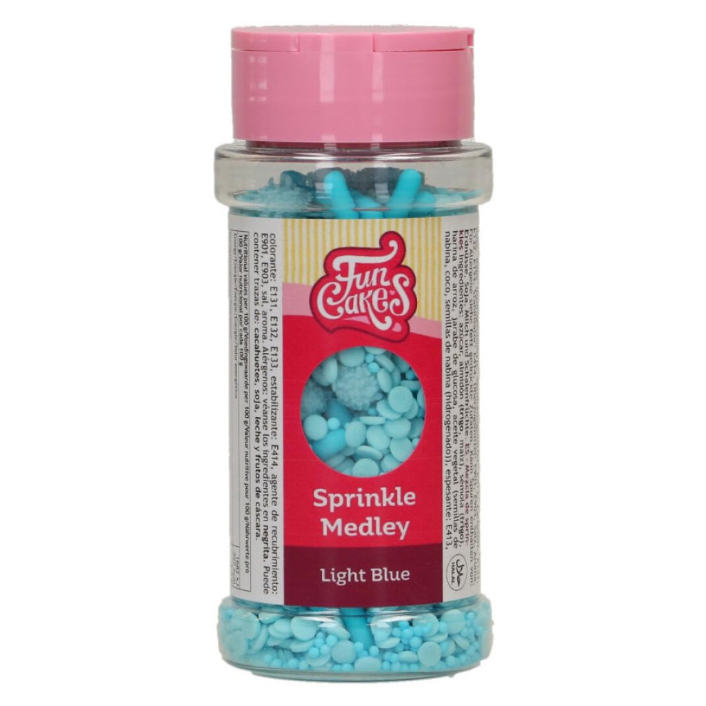 Decoración comestible sprinkle medley azul claro 70g FUNCAKES
