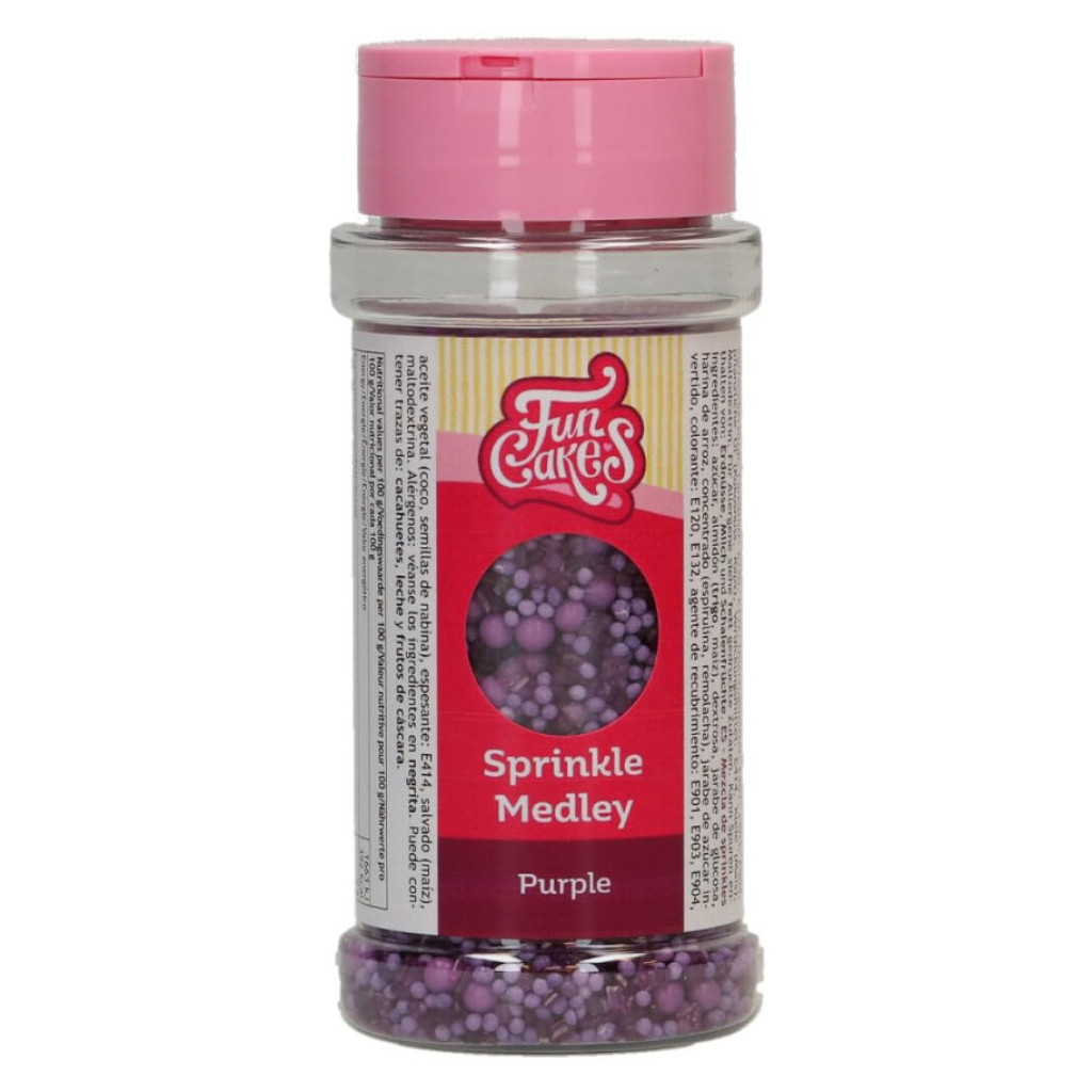 Decoración comestible sprinkle medley morado 70g FUNCAKES