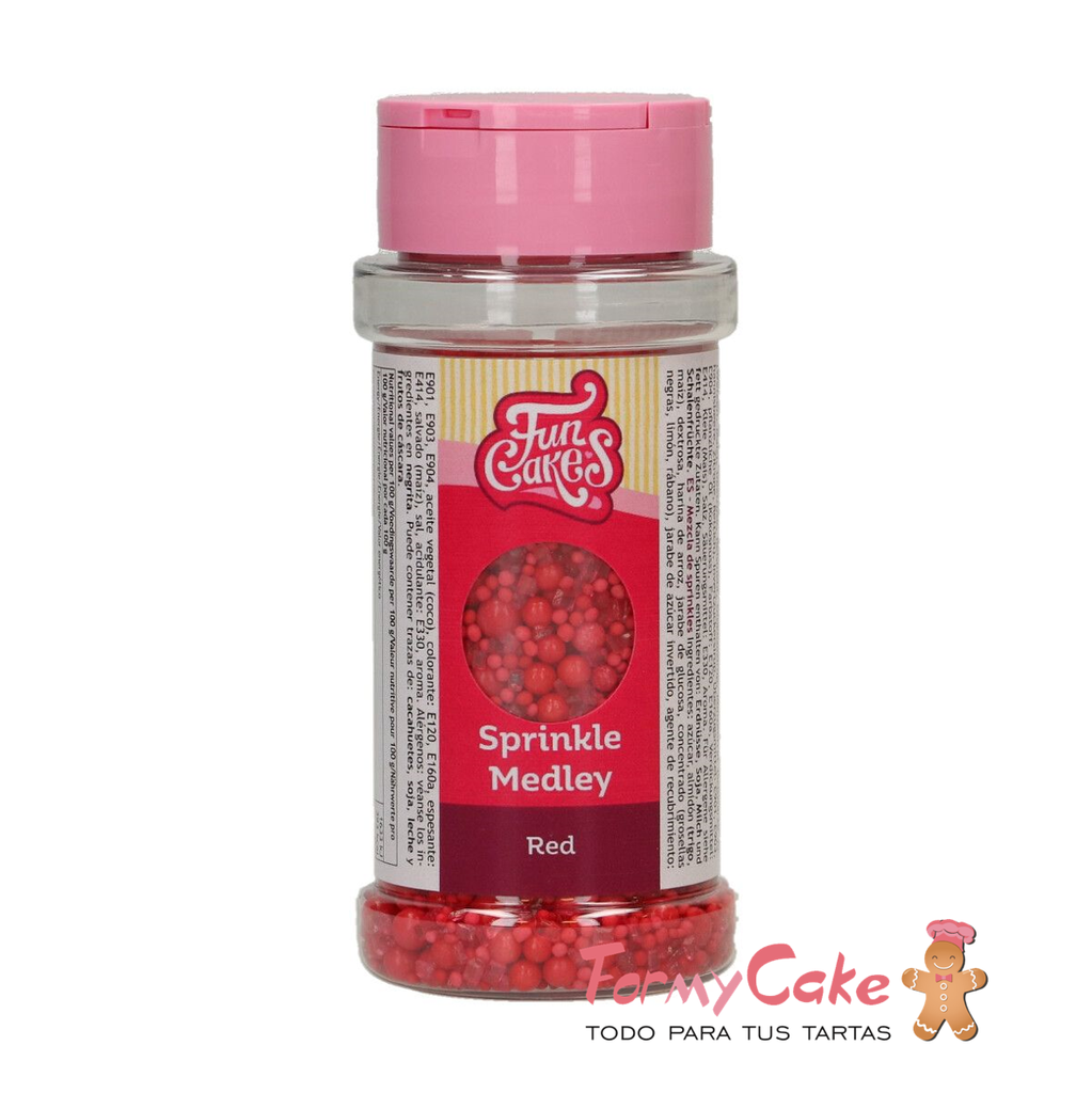 Decoración comestible sprinkle medley rojo 70g FUNCAKES