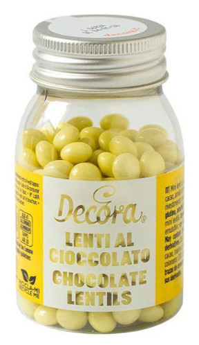 Mini lentillas de chocolate con leche de color amarillo - 80gr DECORA