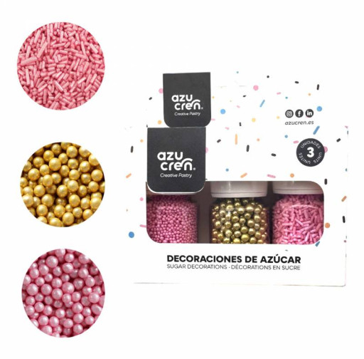Set sprinkle fideos rosa/nonpareil rosa/perlas oro AZUCREN