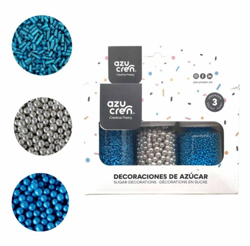 Set sprinkle fideos azul/nonpareil azul/perlas plata AZUCREN