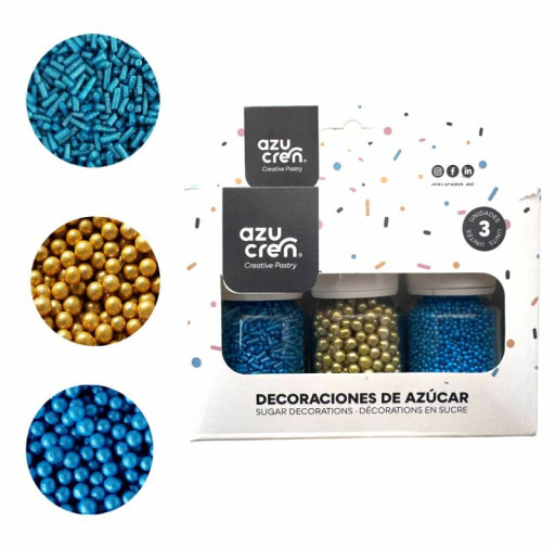 Set sprinkle fideos azul/nonpareil azul/perlas oro AZUCREN