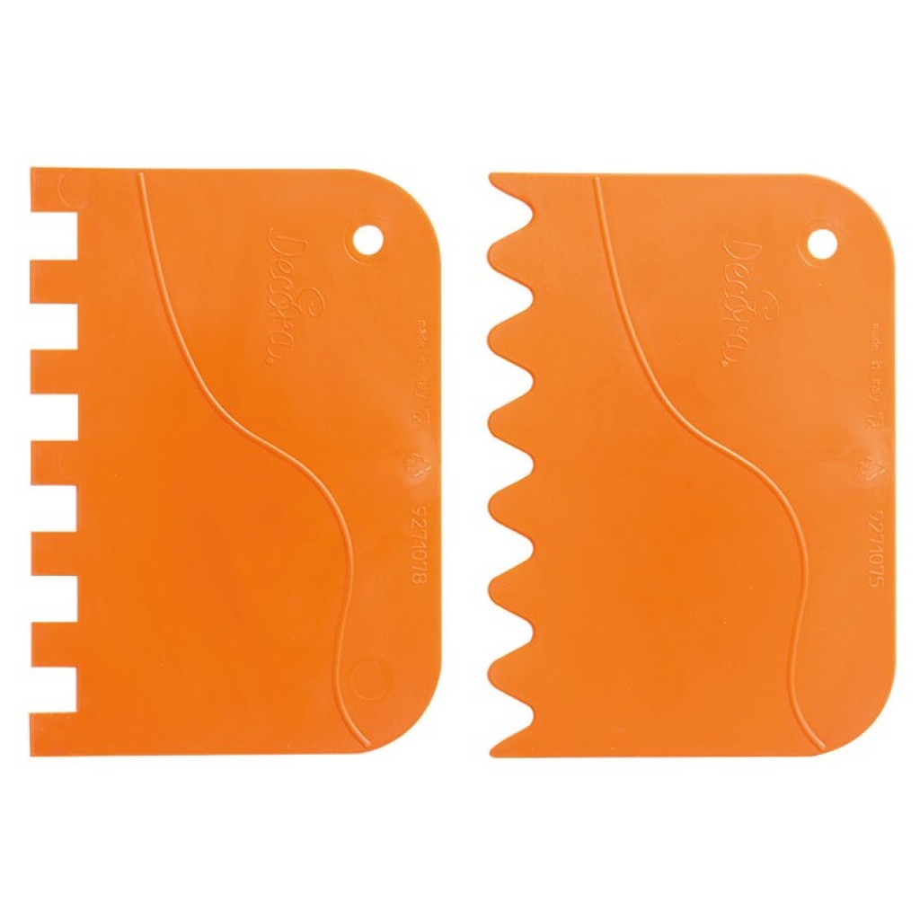 Set de espátulas ondulada y peine de plástico 2 ud. DECORA