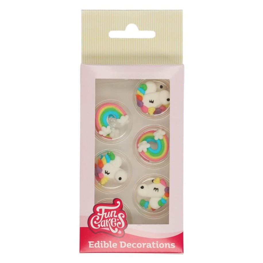 Decoración azucar arcoiris y unicornios 8ud FUNCAKES