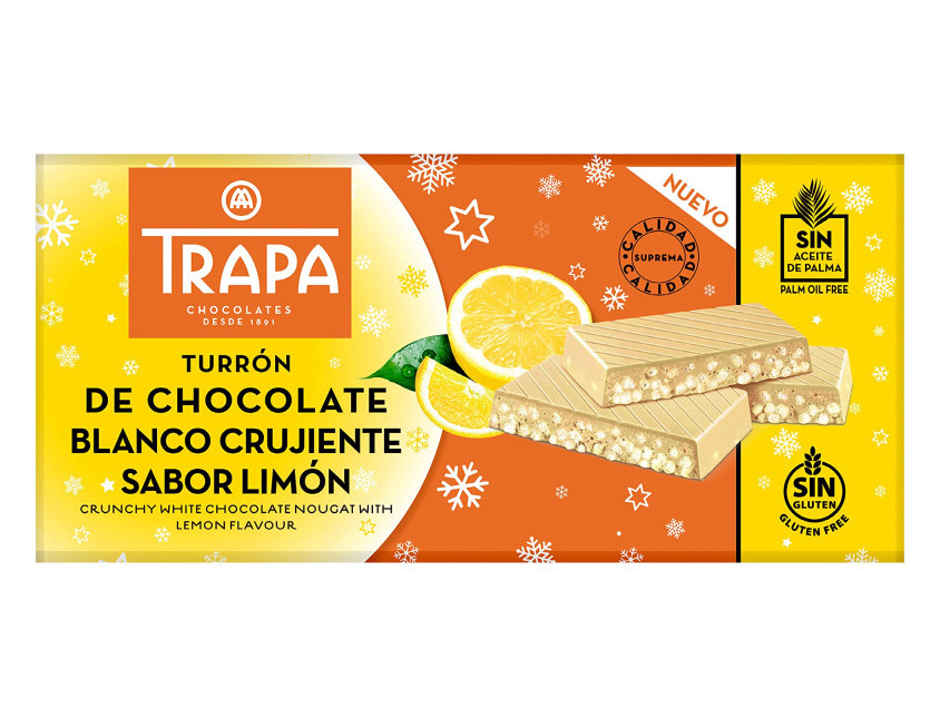 Turrón chocolate blanco crujiente sabor limón 175gr TRAPA