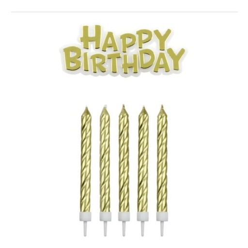[CA092] Set de velas y happy birthday doradas 17ud PME