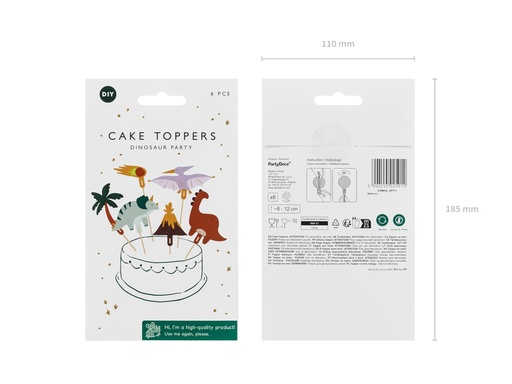 [KPT71] Topper Para Cupcakes Dinosaurios 6ud Partydeco
