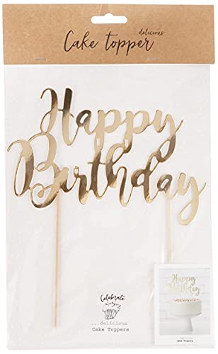 [KPT11-019M] Topper Para Tarta Happy Birthday Dorado Partydeco