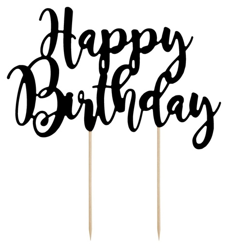 [KPT11-010] Topper Para Tarta Happy Birthday Negro Partydeco