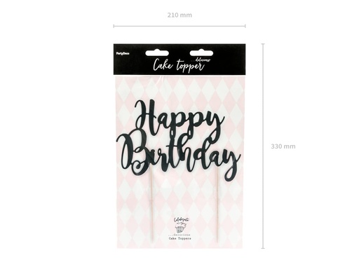 [KPT11-010] Topper Para Tarta Happy Birthday Negro Partydeco