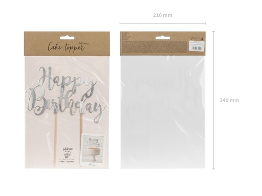 [KPT11-018M] Topper Para Tarta Happy Birthday Plateado Partydeco