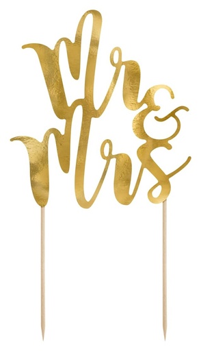 [KPT10-019M] Topper Para Tarta Mr & Mrs Dorado Partydeco