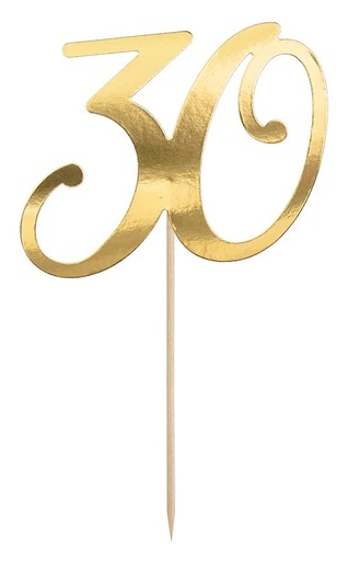 [KPT62-30-019] Topper Para Tarta Número 30 Dorado Partydeco
