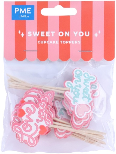 [VD24TOP017] Toppers De San Valentín "Sweet On You" Para Cupcakes 24uds PME