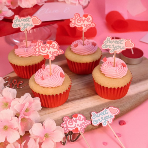 [VD24TOP017] Toppers De San Valentín "Sweet On You" Para Cupcakes 24uds PME