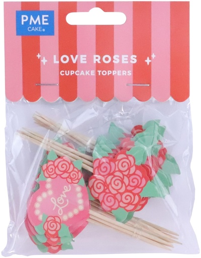[VD24TOP018] Toppers De San Valentín Rosas Para Cupcakes 24uds PME