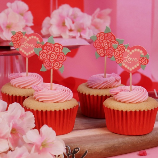 [VD24TOP018] Toppers De San Valentín Rosas Para Cupcakes 24uds PME